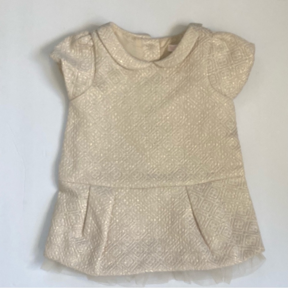 Janie And Jack Metallic Jacquard Ivory Drop-waist Dress Sz 3-6 Months